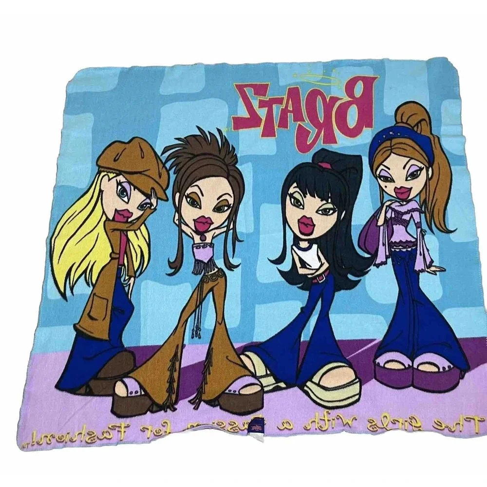 Y2K Bratz Girls Fleece Throw Blanket Blue Vtg‎ 2004 Fashion Dolls Retro 49
